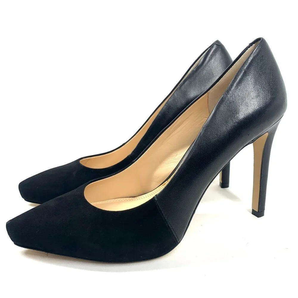 Banana Republic Two Tone Stiletto Heels Black Leather & Suede Pointy Toe Size 10